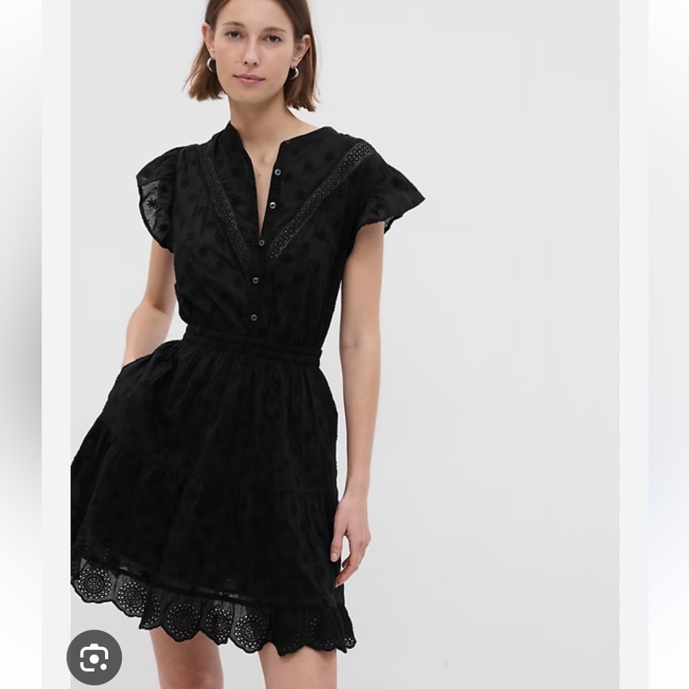 GAP Black Lace Flutter Sleeve Mini Dress